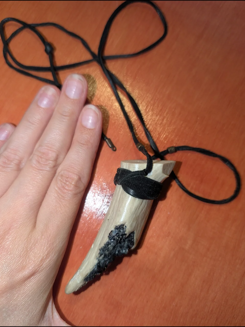 Handmade Deer Antler Crystal Necklace Leather Cord Boho Pendant